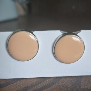 Vintage Round Tan Clip On Earrings